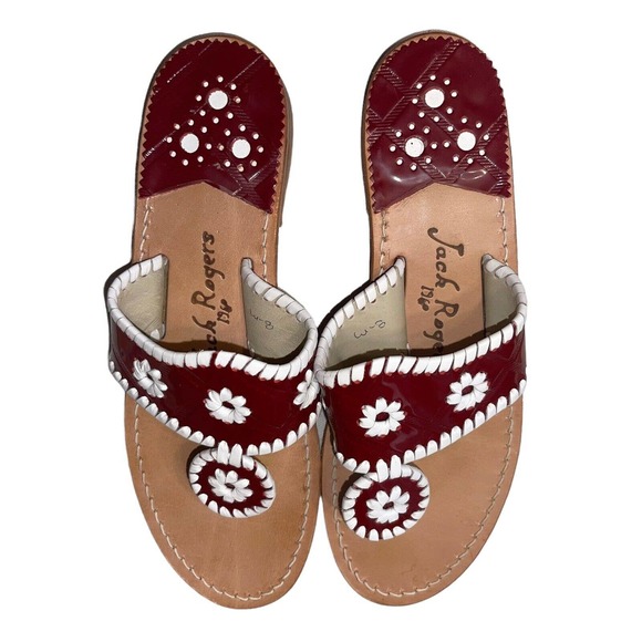 Jack Rogers Palm Beach Navajo Flat Sandals Dark Red White Women’s Size 8 Slides - Picture 6 of 7